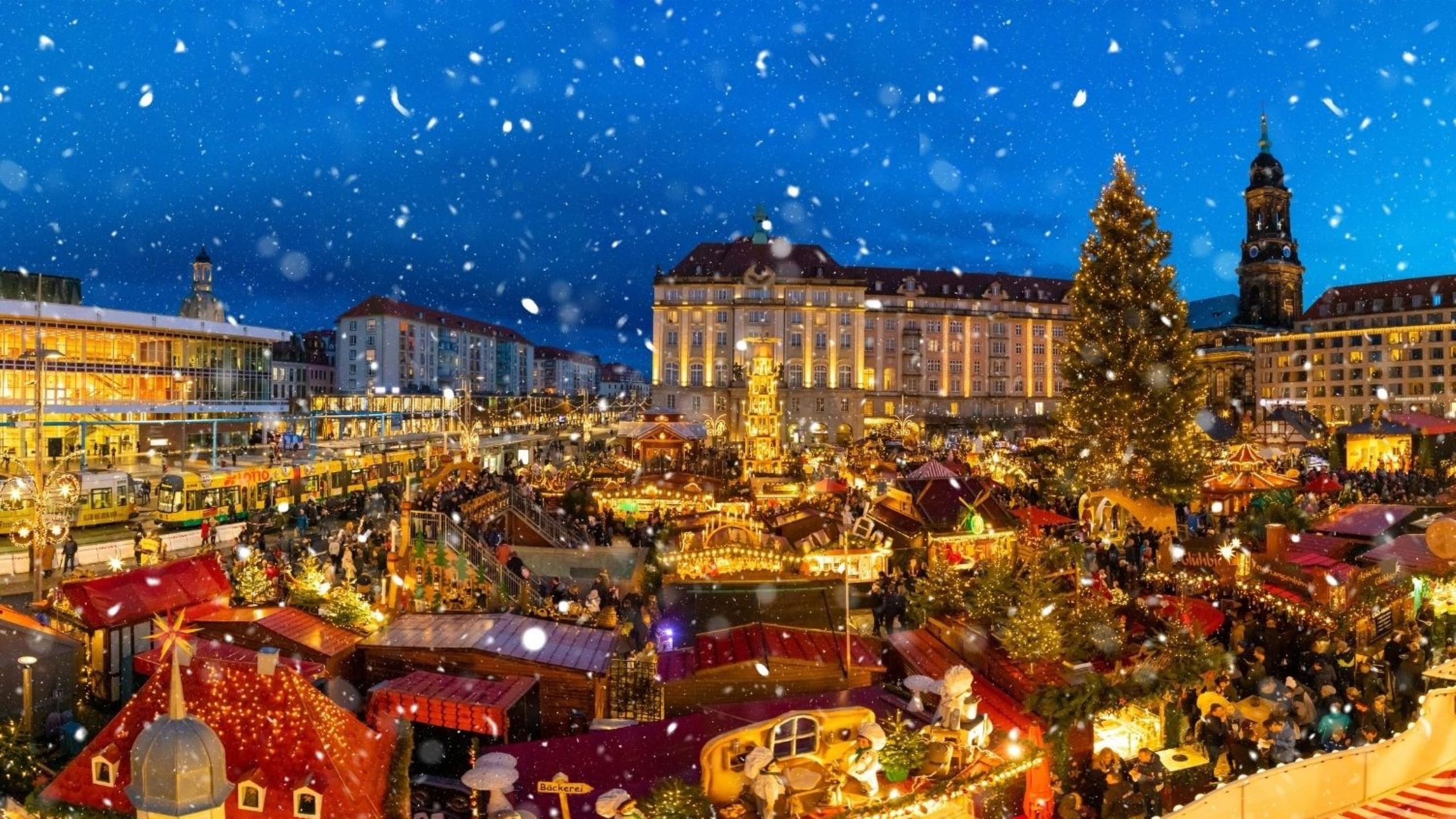 Traditional German Christmas markets with festive wooden chalets and twinkling lights beneath Cologne Cathedral, showcasing authentic European holiday traditions with mulled wine and handcrafted gifts