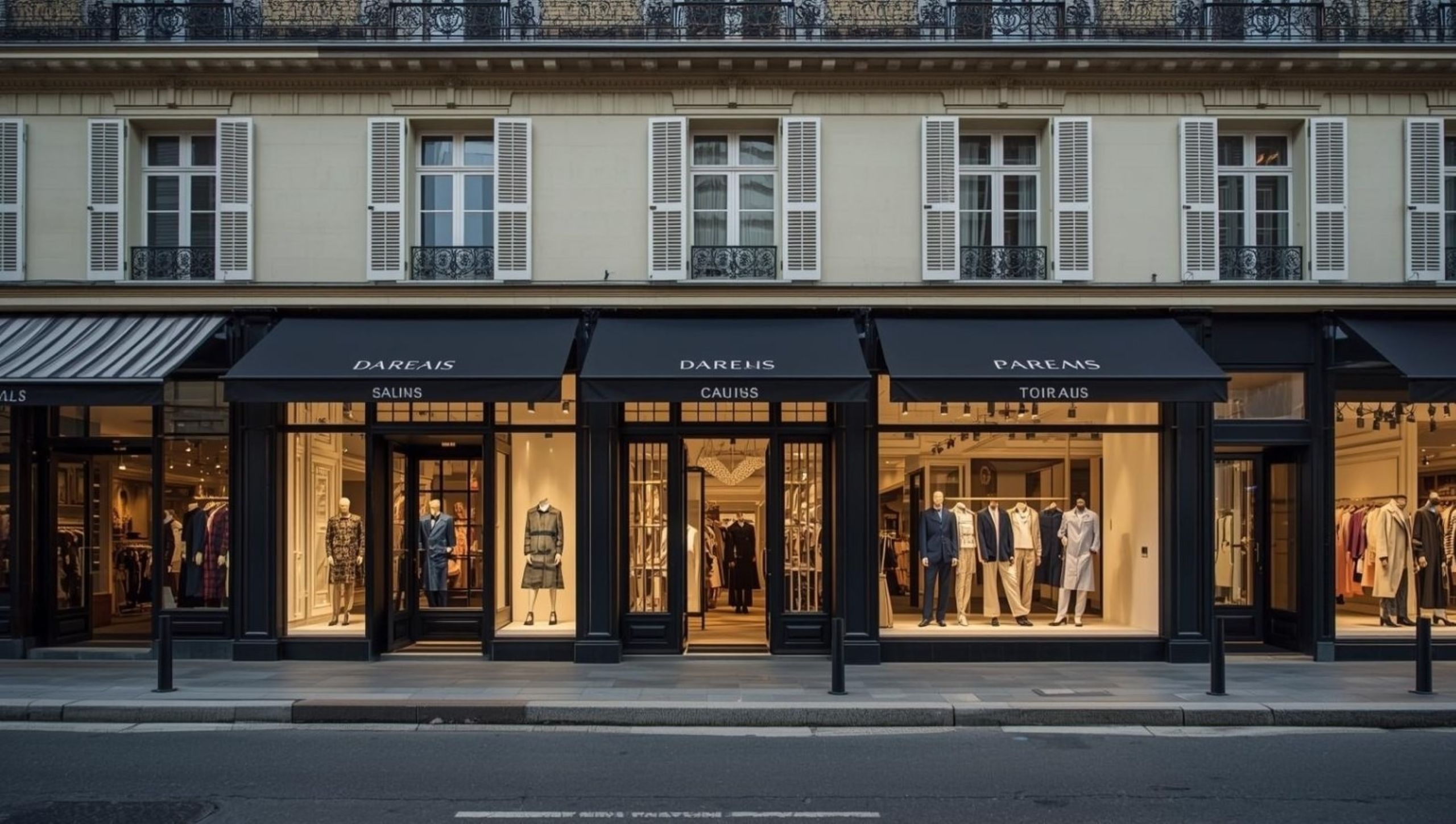 Luxury fashion retail stores on European street showing high-end brand performance and premium shopping economics